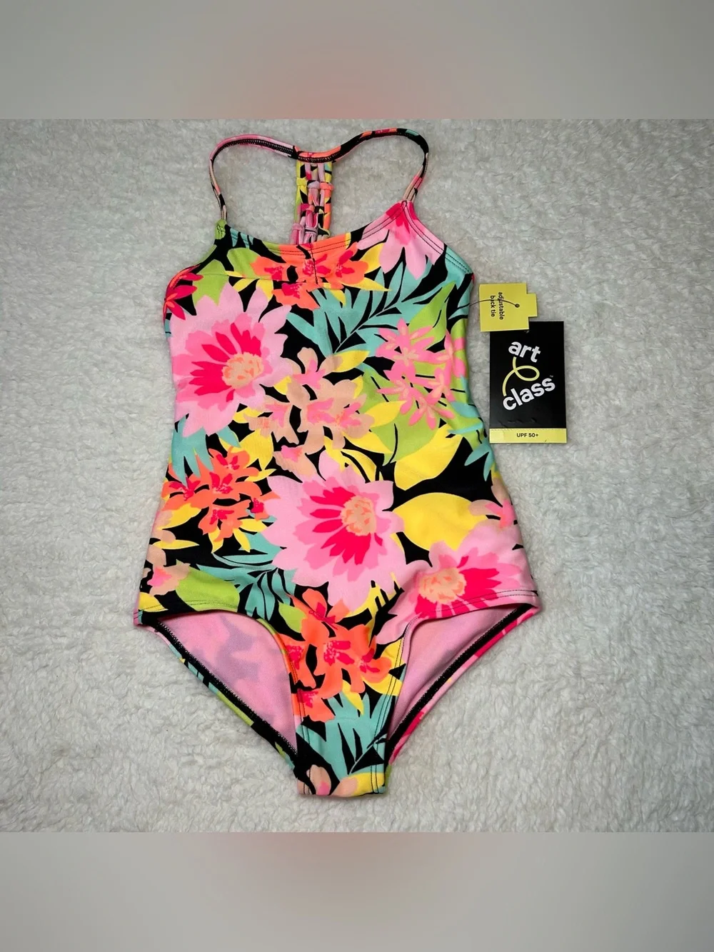 Art Class Girls Sunrise Blooms Floral Print One Piece Swimsuit XS NEW